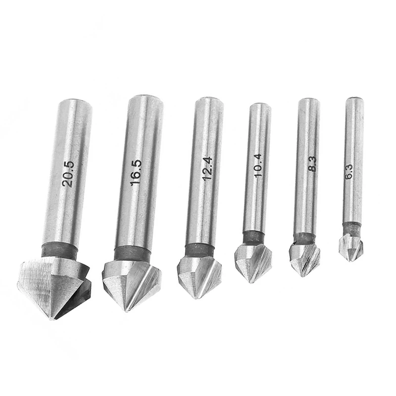 

Round Shank 6Pcs/Set 3 Flute Three Edge Chamfer Chamfering End Mill Cutter Countersink Drill Bit