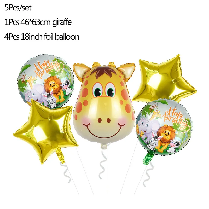 5 шт./компл. игр тема джунгли Животные Фольга шар тигра с изображениями из мультфильма «Микки Маус» Льва жирафа Форма шар для детей День рождения воздушные шары Decoration8 - Цвет: giraffe