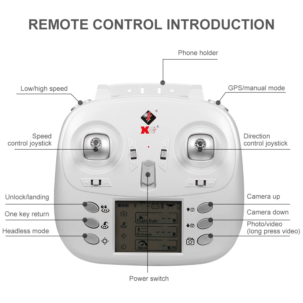 Wltoys XK X1S Drone, REMOTE CONTROL INTRODUCTION Phone holder Lowlhigh speed GPS