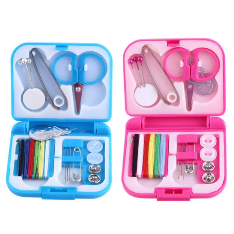 Sewing Box Needle Threads Box Set Storage Box Portable Travel Scissor Thimble Buttons Pins Home Tools Travel Sewing Kit 2 Colors