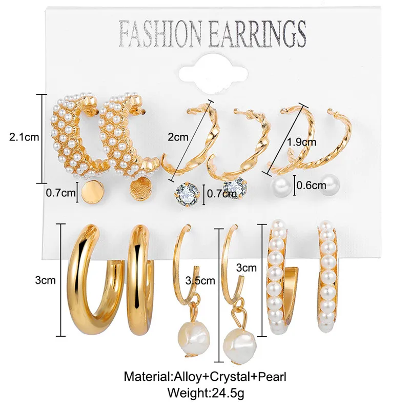 LETAPI Fashion Pearl Hoop Earrings Set For Women Geometirc Gold Metal Circle Hoop Earrings Brincos 2021 Trend Jewelry Gift - Image 3