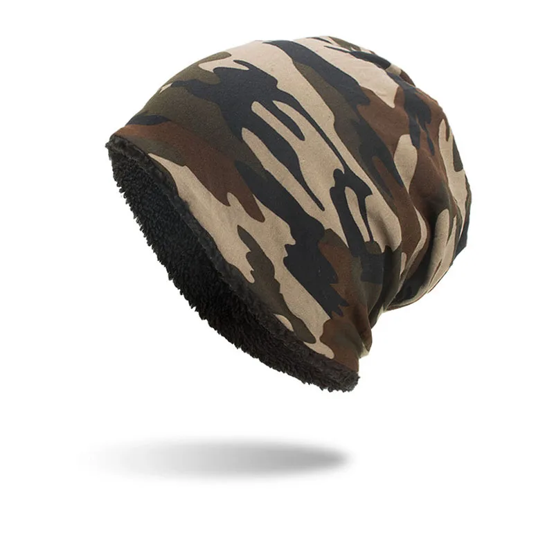 Coffee Мужские зимние шапки с камуфляжным принтом Skullies Beanies для женщин, теплые кепки с плоским козырьком, шлепки, повседневные унисекс шапки, модная шапка XL143 - Цвет: Coffee