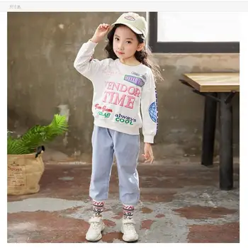 

kids clothes new suit long sleeve alphabet children's clothing cotton round neck sweater + jeans girl clothes