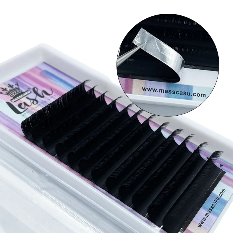 

Quick delivery bulk 12row/case 8-16mm premium soft and very light synthetic silk lashes volume individual eyelashes extension