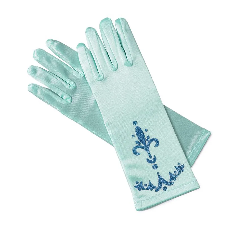 Girl Elsa Coronation Gloves Brocade Long Finger Mitten 24cm Sequins Printed Clothing Children Party Costume 2