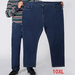 Очень большой мужской уплотненные джинсы для 150 кг размера плюс 6XL 7XL 8XL 9XL 10XL обхват талии 130 брюки 44 46 48 50 52 эластичный осенний синий