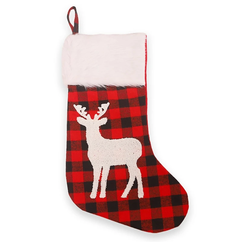 Christmas Decorations White Fur Collar Jacquard Embroidered Plaid Socks Tree Ornaments | Дом и сад