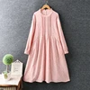 Lamtrip Unique Cotton Retro Floral Print Ruffled Collar Pleated Little Flowers A-line Long Sleeve Spring Dress Kawaii 2022 ► Photo 3/5