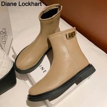 

Women Block Low Heels Ankle Boots 2022 Spring Female Round Toe Back Zipper Chelsea Boots High Quality Short Boots Black Khaki