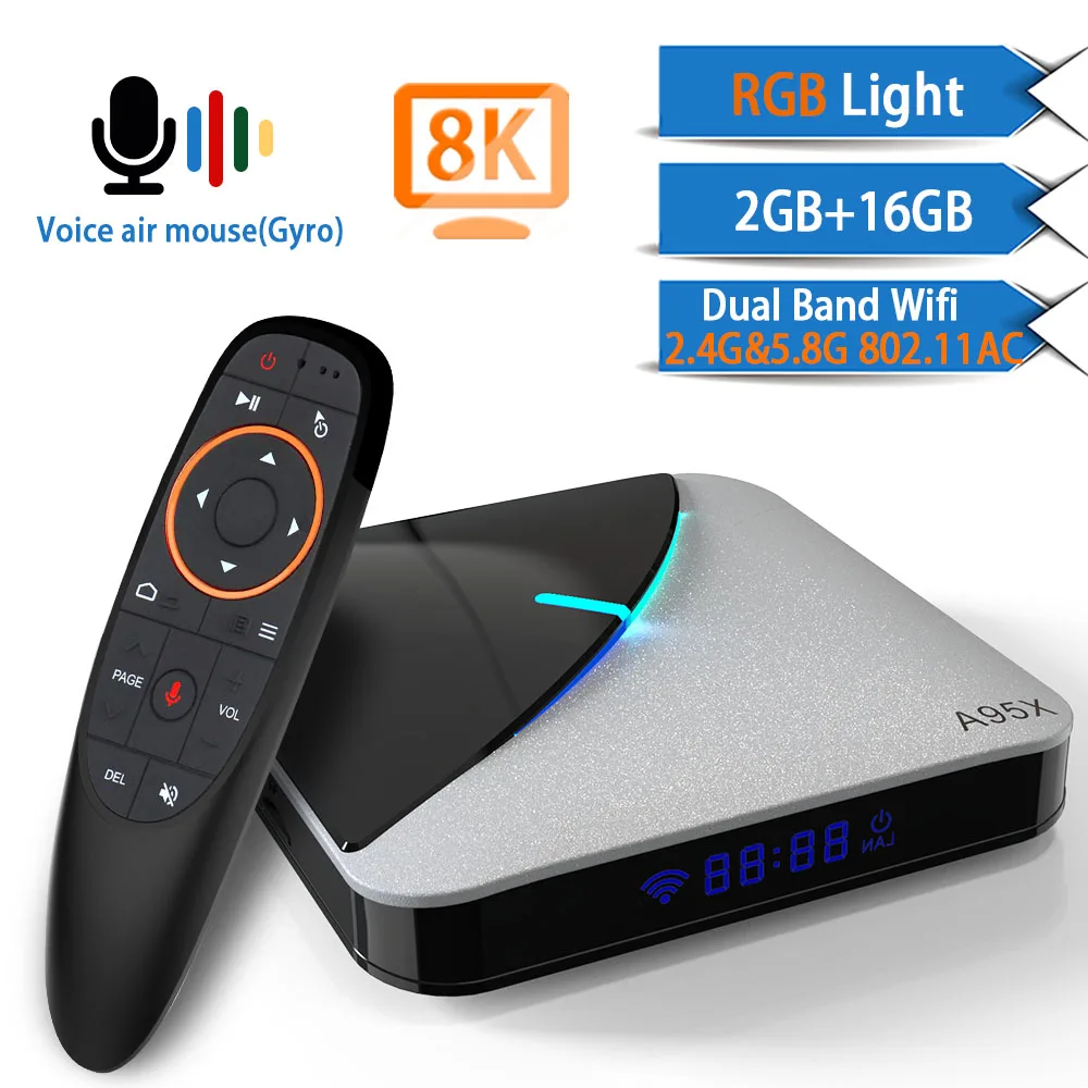2 16GB with Airmouse ТВ приставка Amlogic S905X3 Android 9,0 ТВ приставка WiFi 8K 4GB 32GB 64GB RGB BreathingLight Google голосовой помощник Netflix Youtube 2GB16GB - Color: 2 16GB with Airmouse