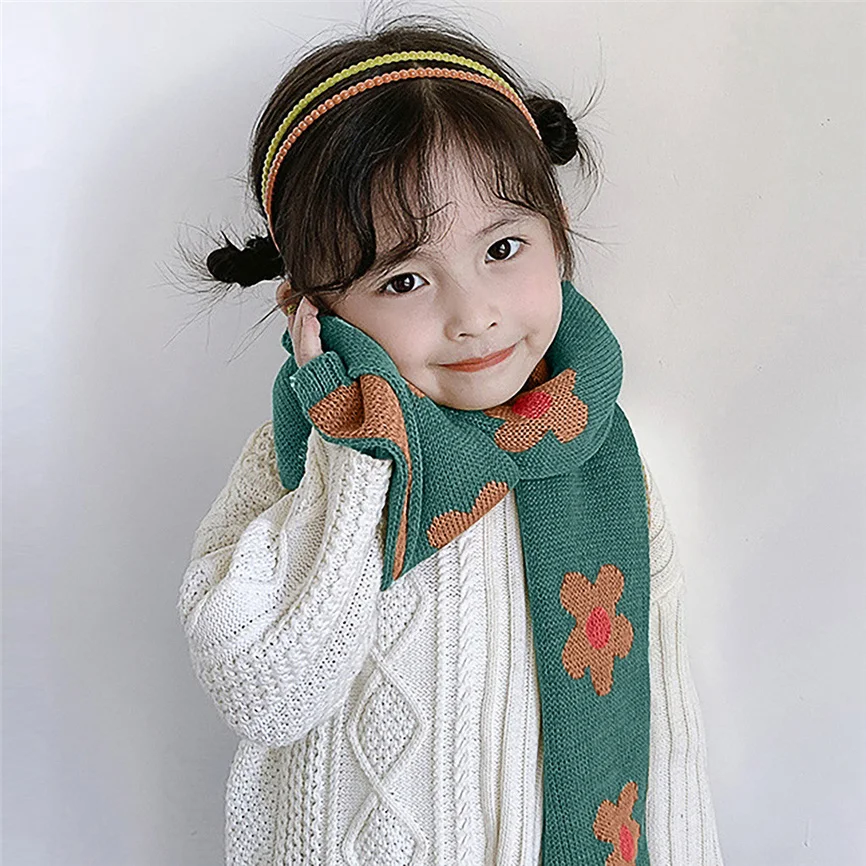 Мягкий детский зимний шарф для мальчиков и девочек; теплые шали; шарфы; воротник с милым цветочным принтом; мягкий зимний шарф
