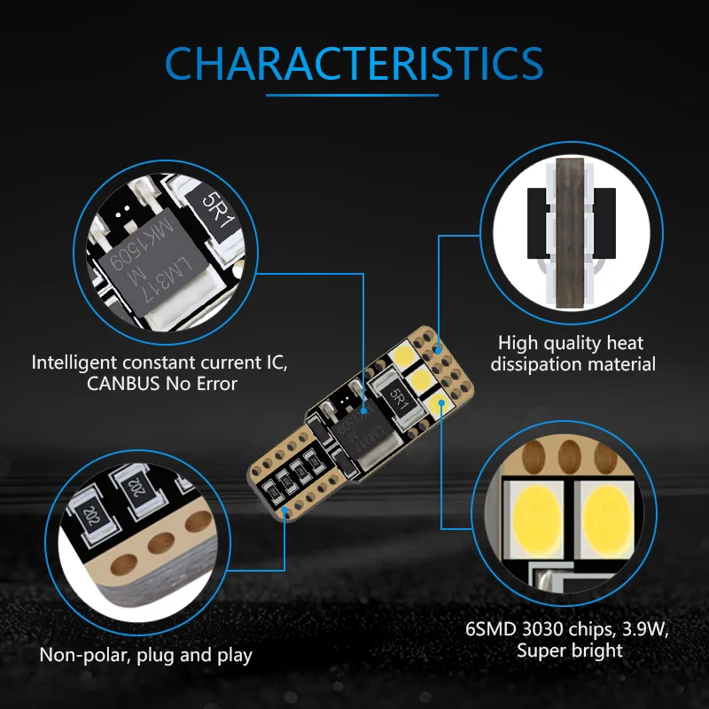 NAO W5W T10 светодиодный 3,9 Вт Авто Лампы CANBUS супер яркий 6SMD 3030 аксессуар для автомобиля боковой Подсветка салона дневные ходовые огни 12V белый 194 двери лампы