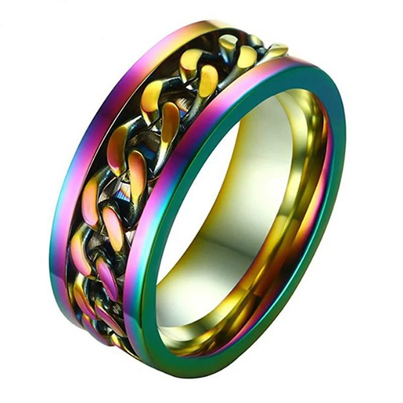 Ring Set Couples Rings Stainless Steel Ring Finger Ring Chain Ring Fidget Spinner Ring Adjustable Rings Wedding Rings Jewelry Accessories Ins Stainless Steel Rotatable Chain Link Men's Spinner Ring Couple Ring Punk