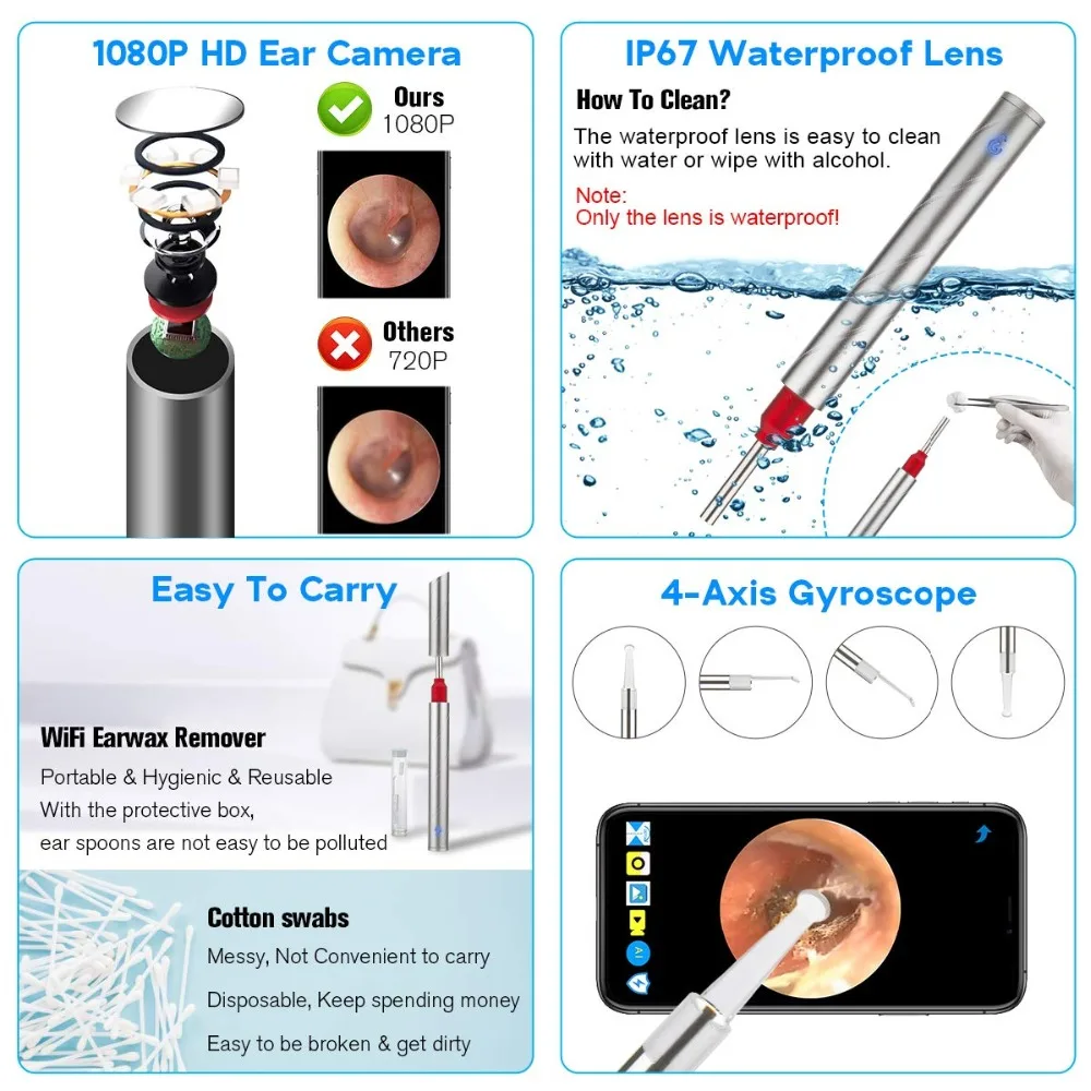 New 5MP Wifi Ear Wax Cleaner Otoscope UV Sterilizer 3.9mm Wireless Visual Nasal Endoscope Camera for ISO Android Device 4