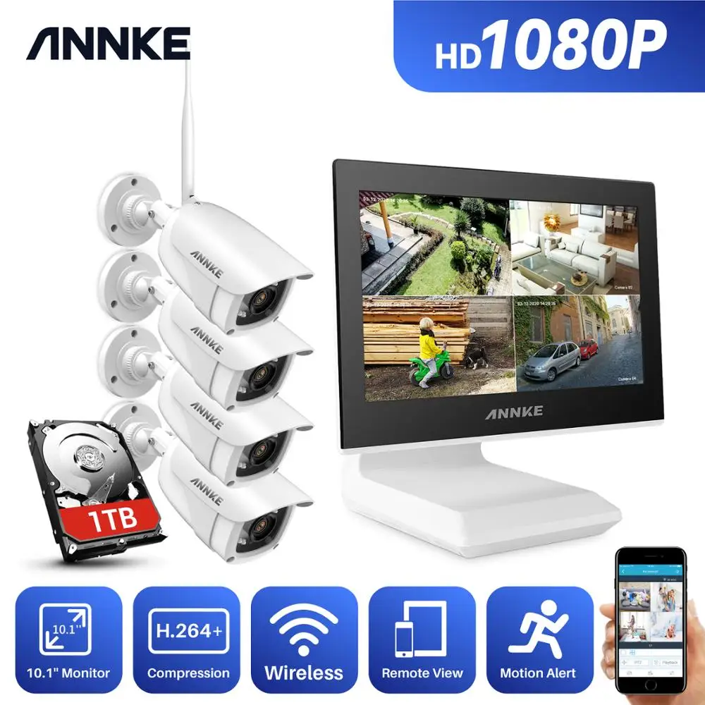 Камера видеонаблюдения ANNKE 4 канала FHD Wi Fi беспроводная NVR 1080P IP