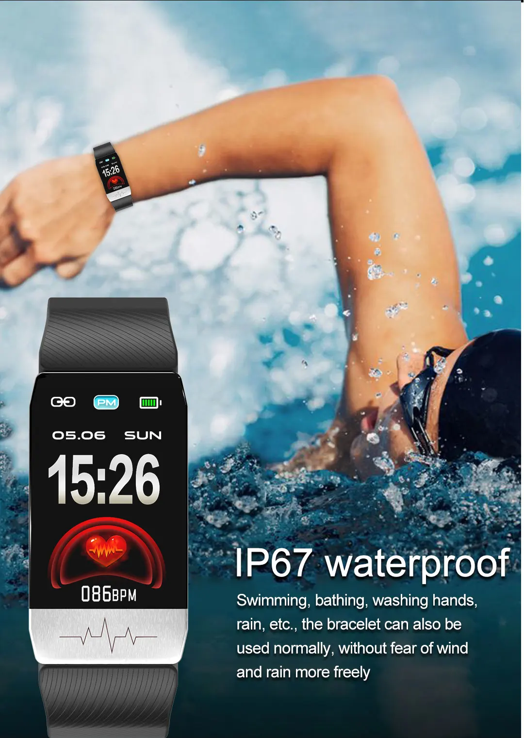 T1S Smart Watch Band With Temperature Measure ECG Heart Rate Blood Pressure Monitor Weather Forecast Drinking Remind Wristband