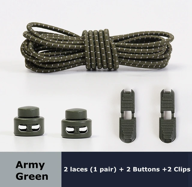1Pair Colored Dots Round Shoelaces Elastic Plastic Lock Hiking Sports No Tie Shoelace Adult Children Shoe Accessories Lazy Lace Army Green