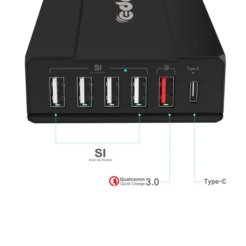 Тип usb C Быстрая зарядка 3,0 Зарядное устройство 53W 6-Порты и разъёмы настольное зарядное устройство usb настенная зарядка через usb станция Hub адаптер