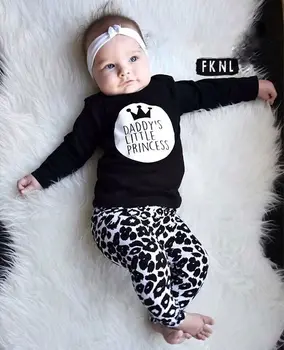 

2020 autumn children's wear, black letter map top + leopard print trousers + headwear set