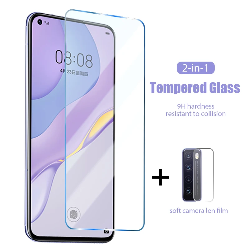 Protector de pantalla 2 en 1 para Huawei P40 Lite E P40 Lite 5G, película protectora trasera para Huawei P30 Lite, cristal antiarañazos