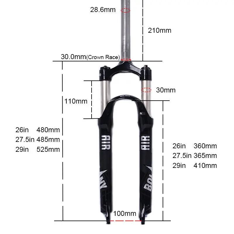 BOLANY MTB вилка 26 ''27,5'' 2" велосипед преднатяжение Регулировка QR горные велосипеды амортизационные вилки алюминий 100 мм путешествия 1-1/8"