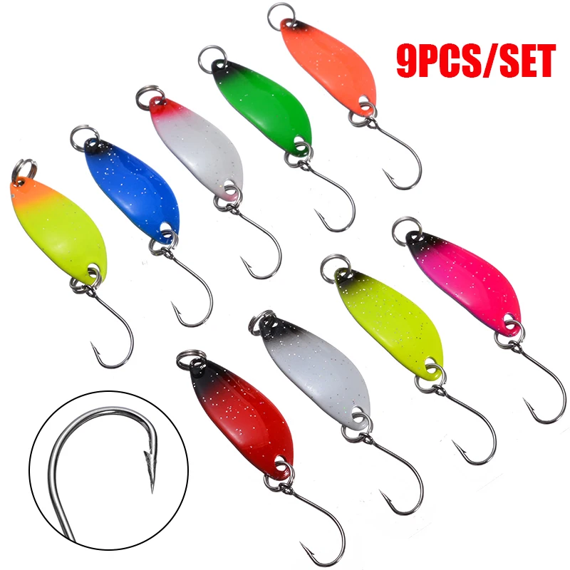  9Pcs Metal Fishing Lures 3.3cm 3g Spoon Lures Fishing Sequin Bait Swim Bait Bass Artificial Hard Ba