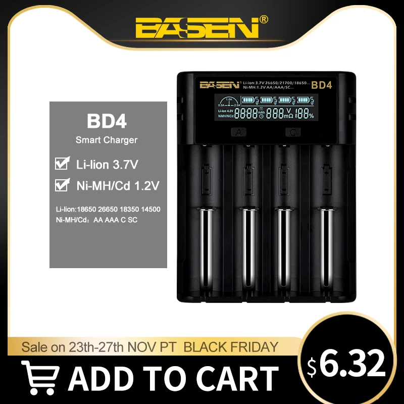 BASEN BD4 ЖК дисплей Батарея Зарядное устройство для 18650 26650 21700 18350 AA AAA 3 7 V/3 2 V/1 V никель
