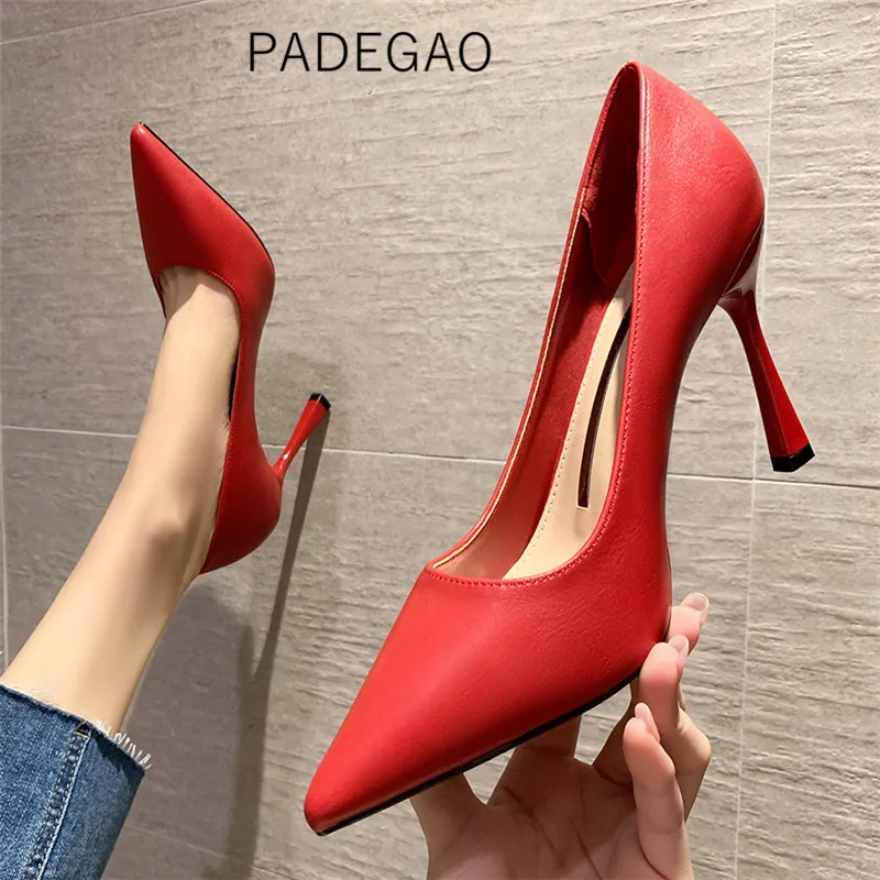 Women 2023 OL Casual Ladies Dress Shoes Korean Red High Heels Sexy