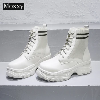 

Fashion White Boots 2019 New Winter Boots Women Shoes Snow Warm Fur Boots Platform Leather Lace Up Combat Ankle Boots Black Flat