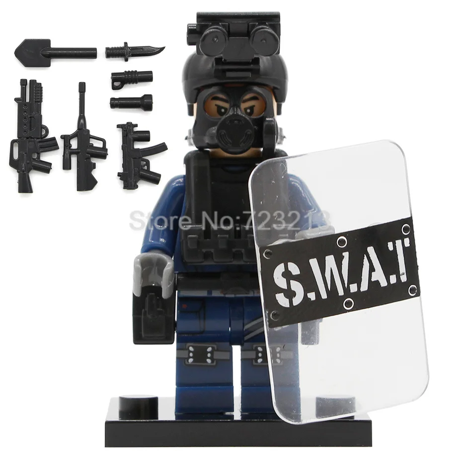 Wholesale 50pcs Military Modern SWAT Figure Police with Shield Weapon Bricks building blocks set Model Toys for Children - Цвет: KY017 x 50pcs