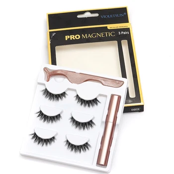 

3PC Super Natural False Magnetic Eyelashs With Liquid Eyeliner Magnetic Lashes Tweezer Set Long Lasting Eyelash Extension