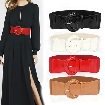 

Women Waist Corset Wide Belt Waistband Elastic Cummerbunds PU Leather Buckle Waist Belt Accessories for Woman Dress Plus Size