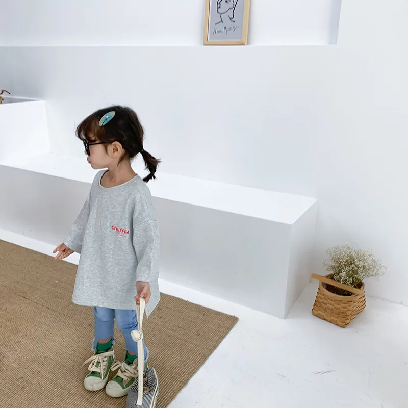 Одежда для детей; Новинка г.; весенние корейские толстовки с принтом для девочек; детские топы средней длины