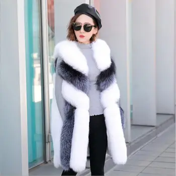 

Winter Coat Women's new Faux Fur Vest jacket Luxury Faux Fox Warm Women's vest Mid-Length coat stitching Fashion Coats Woman