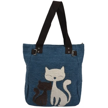 

Women's messenger handbag canvas bag with cute cat small shopping shoulder bag Khaki