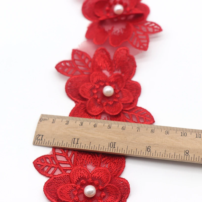 Description Picture 3 of itemH700 6.5*8cm 10pcs Pearl Flower For Dress Ribbon Lace Trim Knitting Wedding Lace Embroidered DIY Patchwork Sewing Supplies Craft