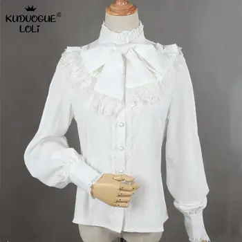 

Victorian Vintage Lolita Wine Red Black White Female Gothic Blouse Long Sleeve Chiffon Shirt Women Stand Collar Elegant Blusas