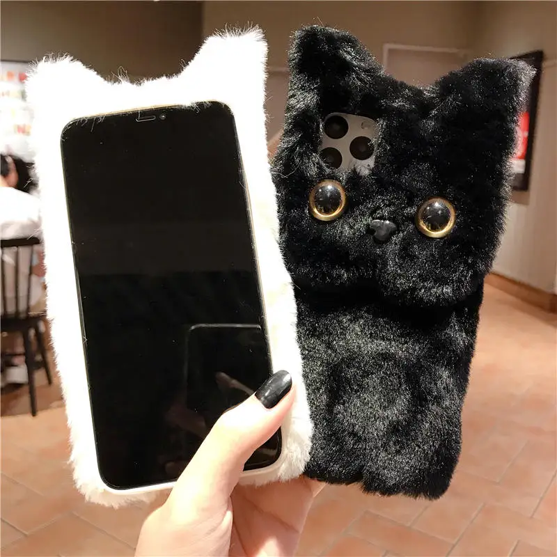 3D меховой пушистый чехол для телефона с кошкой для iPhone XS 11 Pro Max милый плюшевый теплый чехол для телефона для iPhone 6 6S 7 8 Plus X XR Fundas Coque