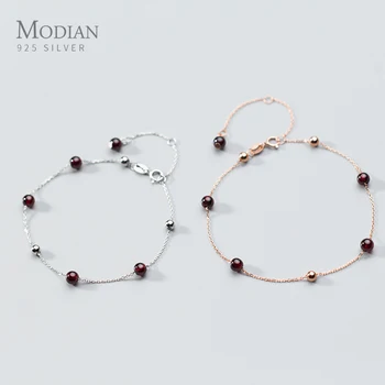 

Modian New 925 Sterling Silver Red Crystal Little Ball Cute Anklet for Women Fashion Adjustable Anklet Fine Jewelry Accessories