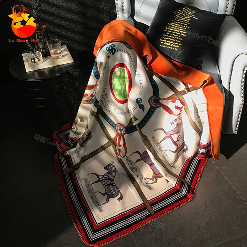 

New Palace Luxury Blanket Printing Brocade Fox Wool Blanket Blanket Decorative Fur Throw