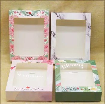 

Newest 10pcs large Marbling Thank you window Box flower print christmas gifts candy wedding favors home party packaging box