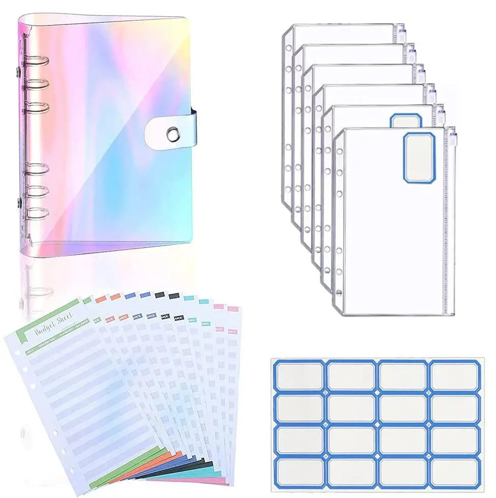 A6 Laser Notebook Binder Budget Planner Organizer 6 Ring Binder Cover 6 Binder Pockets And 12 Pieces Expense Budget Sheets a6 pu leather marbled notebook binder budget planner organizer 6 ring binder cover binder pockets school supplies journal diary