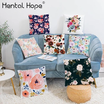 

Cushion Cover Plant Flower Printed Decorative Throw Pillow Cover Home Decor Plush Floral Pattern Square Pillowcase