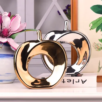

Abstract Arts Ceramic Electroplate Apple Handicraft Geometric Creative Gold Silver Apple Ornament Home Decor Wedding Decoration