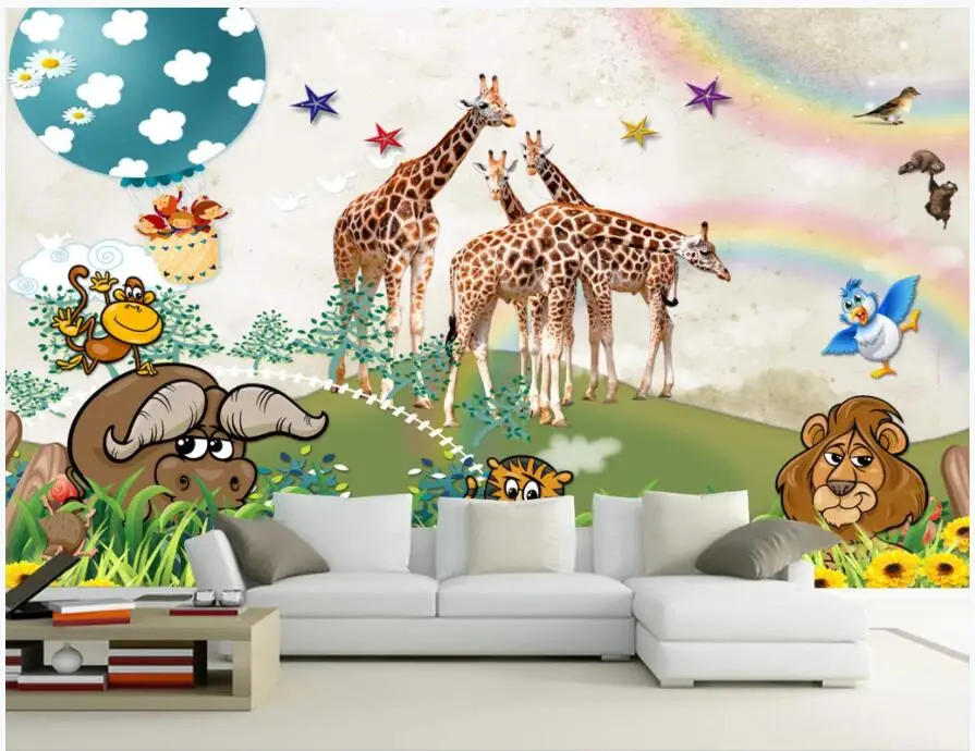 

Custom photo 3d wallpaper Cartoon prairie lion giraffe children room home decor 3d wall murals wallpaper for walls 3 d