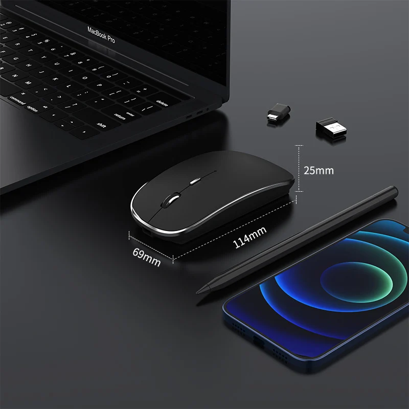 Wireless Mouse Wireless Mouse Chargeable Portable Silent USB and Type-C Dual Mode Mouse 3 Adjustable DPI Laptop Mac MacBook Android PC