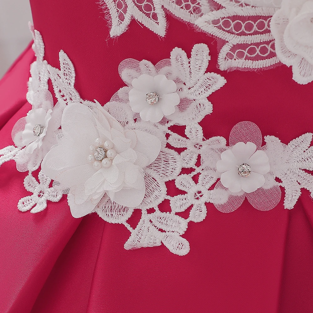 Г. Зимнее элегантное красное платье с цветами для девочек новогодняя Детская одежда Вечерние платья для девочек, кружевное платье-пачка принцессы, рождественское платье L1918XZ