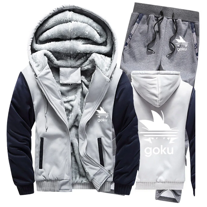 Winter Fleece Thicken Tracksuit Anime Dragon Ball Z Goku Cartoon Print Hoodies Men Suit Warm Sweatshirts Jacket+Pants 2Pcs Sets - Цвет: 818