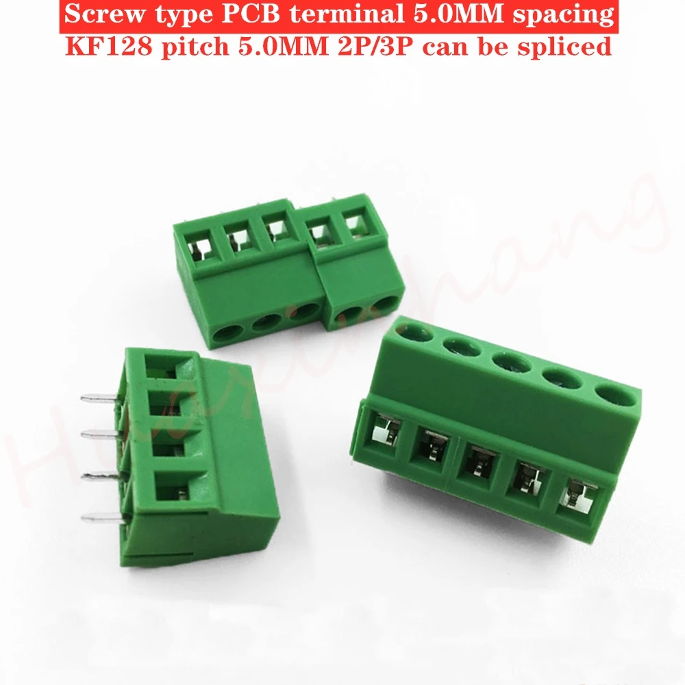 100 шт. 5,0 2Pin 3Pin PCB винт Соединительный клеммный блок разъемы 300 В 10A KF128-2P KF128-3P штекер 5,0 мм зеленый