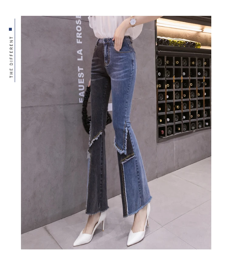 Vintage Patchwork Flared Jeans Ladies Stretch High Waist Skinny Boot-Cut Denim Trousers Mujer Fashion Denim Pants For Women 2021 gap jeans